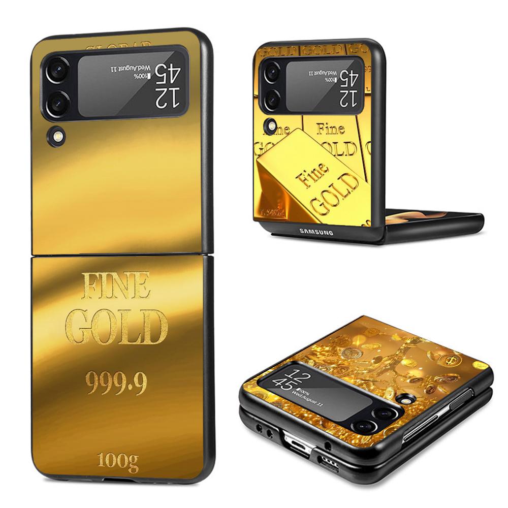 Чехол для телефона с узором из тонкого золота для Samsung Galaxy Z Flip3 Flip4 Flip5 Flip6 Flip7 Для Z Flip 7 6 5 4 3 5G Жесткий Складной Co