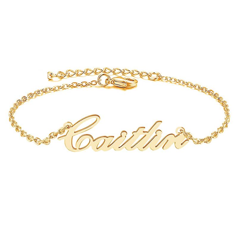 Stainless Steel Women Gold Plated Custom Name Ankle Bracelet