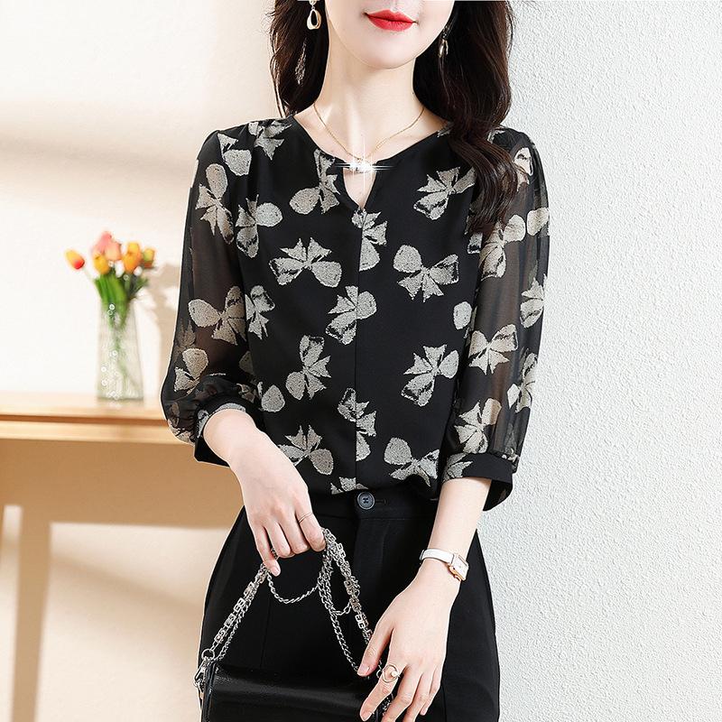 Цветочная шифоновая рубашка для женщин, лето, облегающий крой, модный темперамент, универсальный топ, блузки и рубашки