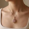 Sparkling Women's Necklace Pink/Silver Crystal Pendant Vintage Jewelry Zirconia Necklaces  Gift