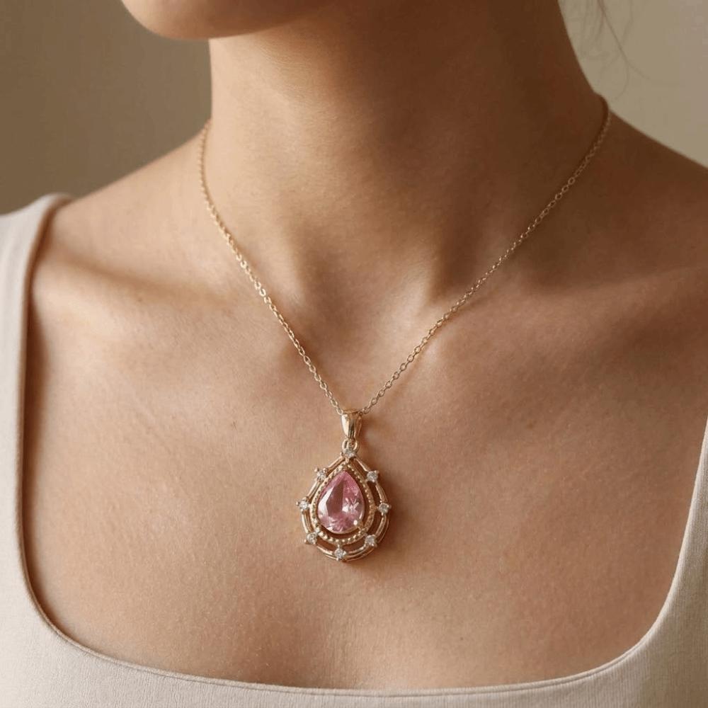 Sparkling Women's Necklace Pink/Silver Crystal Pendant Vintage Jewelry Zirconia Necklaces Gift