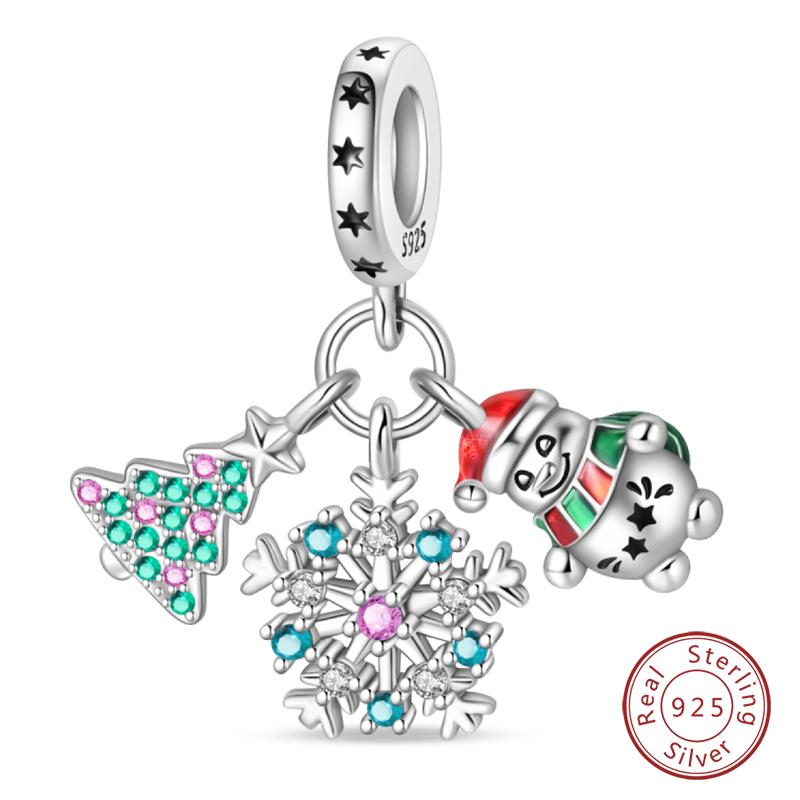 925 Silver Snowflake Snowman Penguin Charm Pendant Winter Jewelry Gift For Women DIY Birthday Present