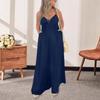 Summer Women Jumpsuit Deep V Neck Sleeveless Backless Wide Leg Loose Pure Color Pleated Spaghetti Strap Casual Vacation Beach Lo