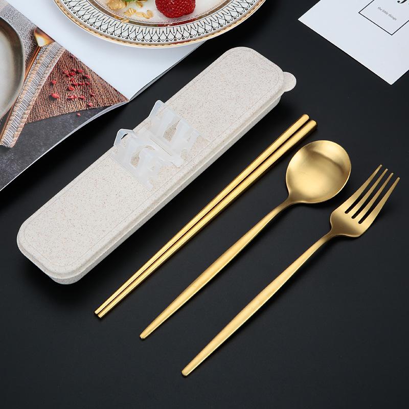 Портативная посуда для пикника, набор столовых приборов из нержавеющей стали, столовая посуда, кофейная ложка, палочки для еды с коробкой, кухонные принадлежности для детей
