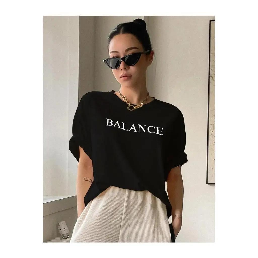 Футболки Balance Letter Printed Casual, женские летние свободные футболки большого размера с коротким рукавом, модная уличная футболка, 100% хлопок, одежда унисекс