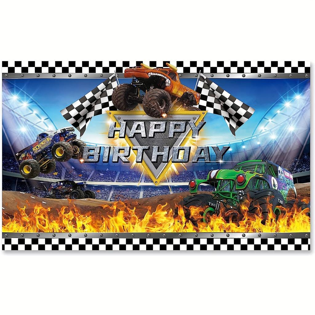 Monster Truck background, Happy Birthday background, wall decoration for birthday decoration photography