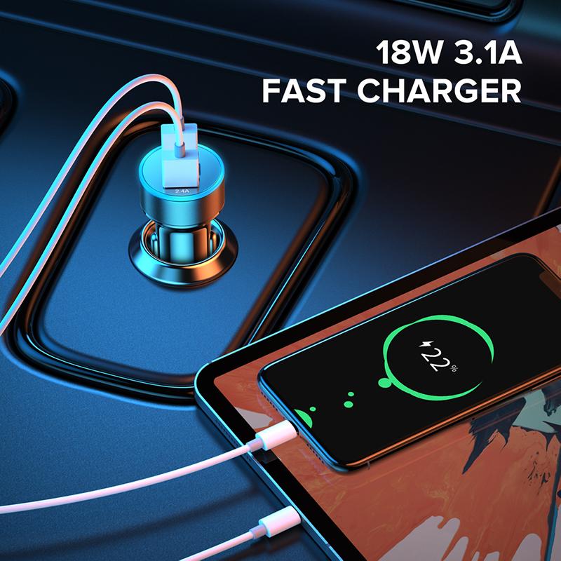 Автомобильное зарядное устройство с двумя USB-разъемами 18 Вт, светодиодная быстрая зарядка, зарядка мобильного телефона для Iphone 12 11 Mini Pro X Xr Max 7 8 Plus Xiaomi Huawei Samsung
