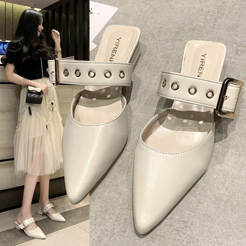 Fashion Women Slippers Casual Low Heels Shoes 2025 Spring Summer Leather Pointed Shoes Women New Soft Designer Slippers