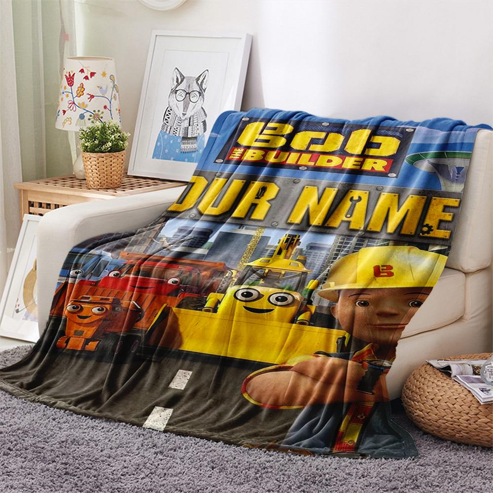 1PC Bob Builder Theme Custom Name Patterned Flannel Blanket Suitable For All Seasons For Home Decor Warmth And Comfort Gifts Holiday Present