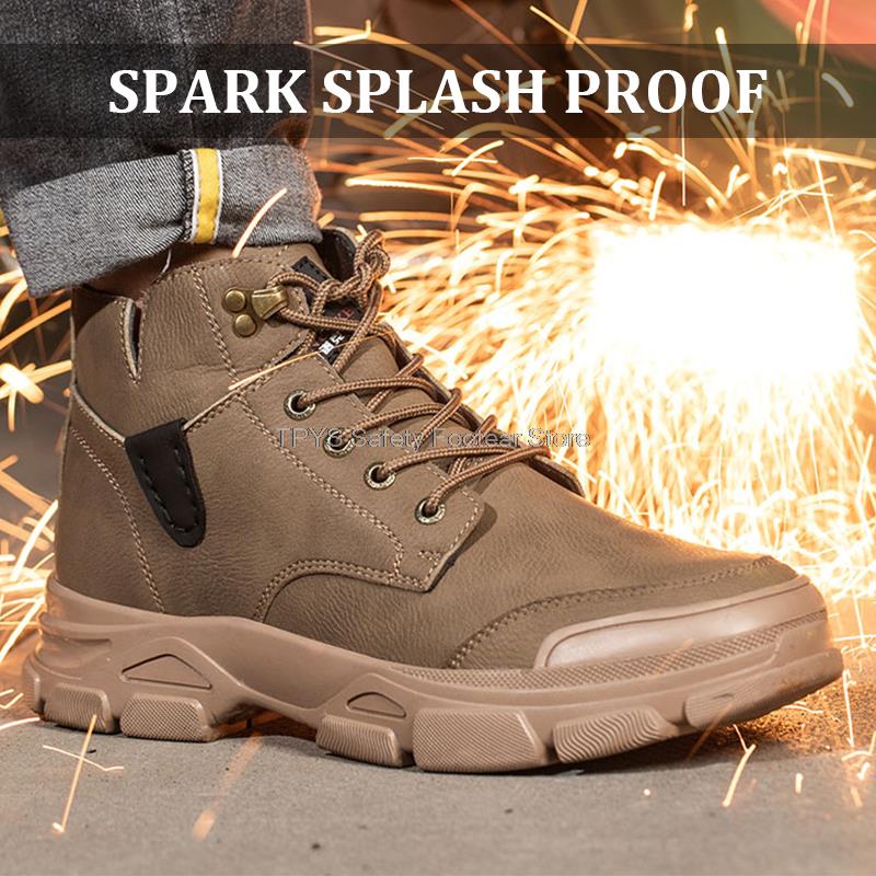 Ботинки мужские противоискровые со стальным носком и высоким верхом, рабочие защитные ботинки для мужчин, промышленная рабочая обувь, зимние ботинки из микрокожи