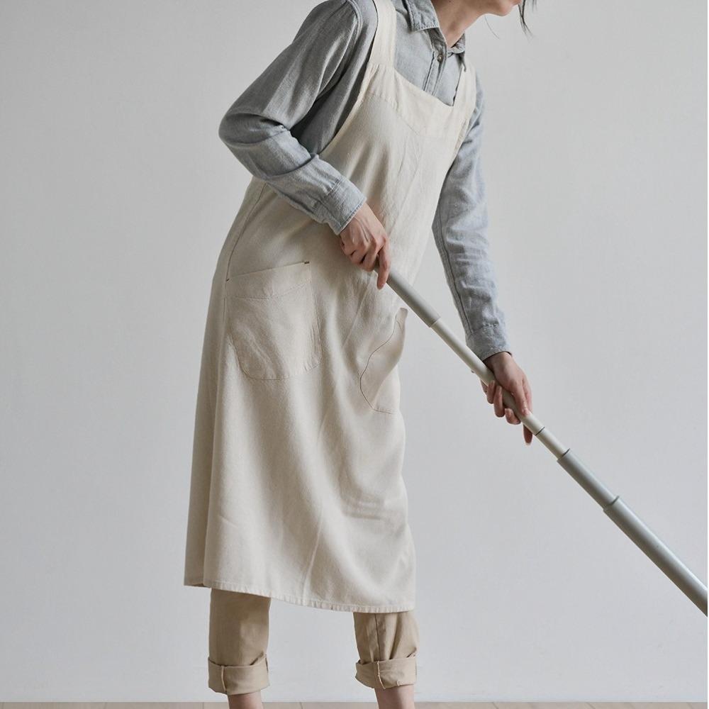 Cross Back Cotton Linen Apron with Pockets Gardening Work Apron Anti-dirty Pinafore Dress Baking