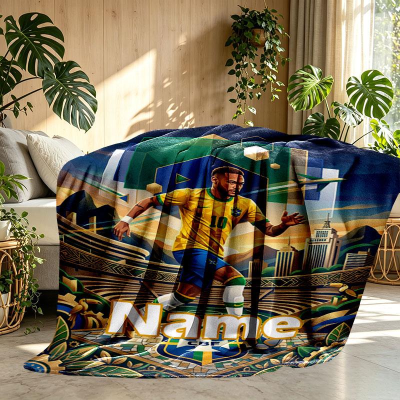 Custom Name Personalized Neymar Jr Print Blanket, Home Decor, Bedroom, Sofa, Camping, Couch, Gifts for Birthday Christmas