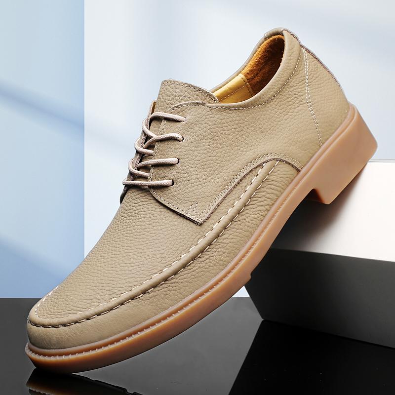 Высококачественная мужская удобная обувь на шнуровке с круглым носком, повседневная, из кожи, модная, для улицы, дышащая и нескользящая, рабочая обувь