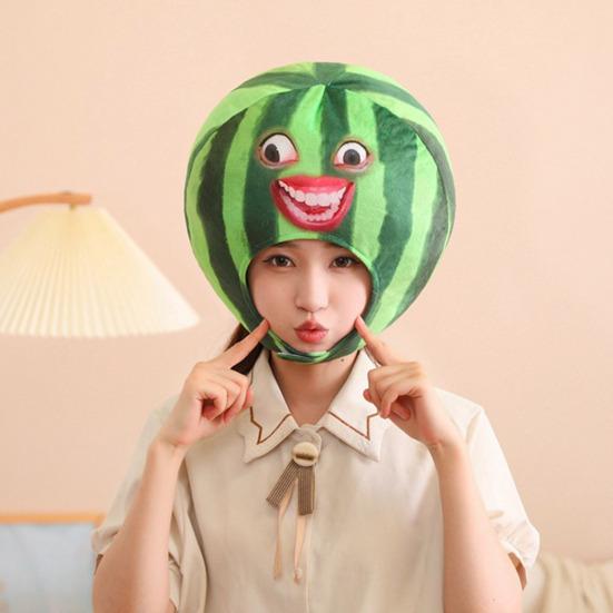 Funny Watermelon Cross-dressing Headwear Hat Plush Fruit Headgear Cartoon Decorative Selfie Props Cosplay Costume Accessories Performance Props