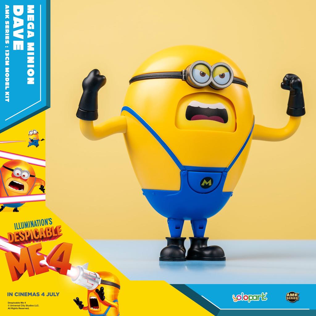 Minions Despicable Me 4 Mega Dave Action Figure with 6 Interchangeable Expressions with Hidden Pocket Minion Model Gift for Kids Ages 8 and Up Toy,