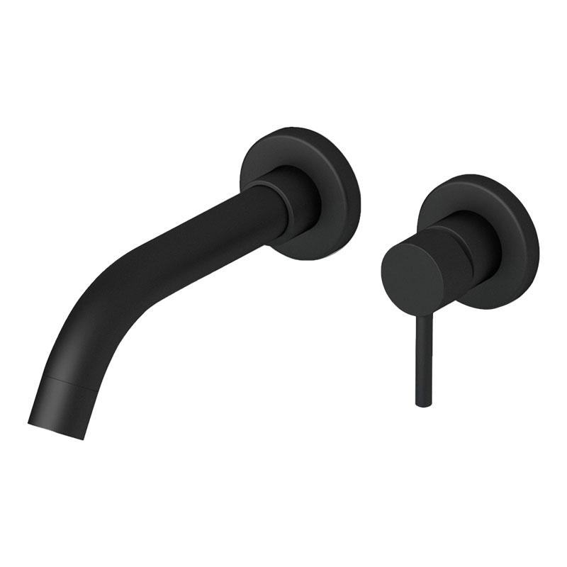 Смеситель для ванной комнаты, смеситель для раковины, раковина, матовый черный, горячая и холодная вода, настенный излив для ванны с современной ручкой-рычагом