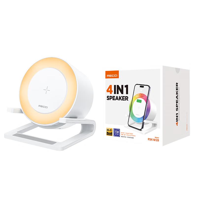 Беспроводное зарядное устройство Recci RSK-W28, Bluetooth-динамик с RGB-подсветкой (Китайская версия)