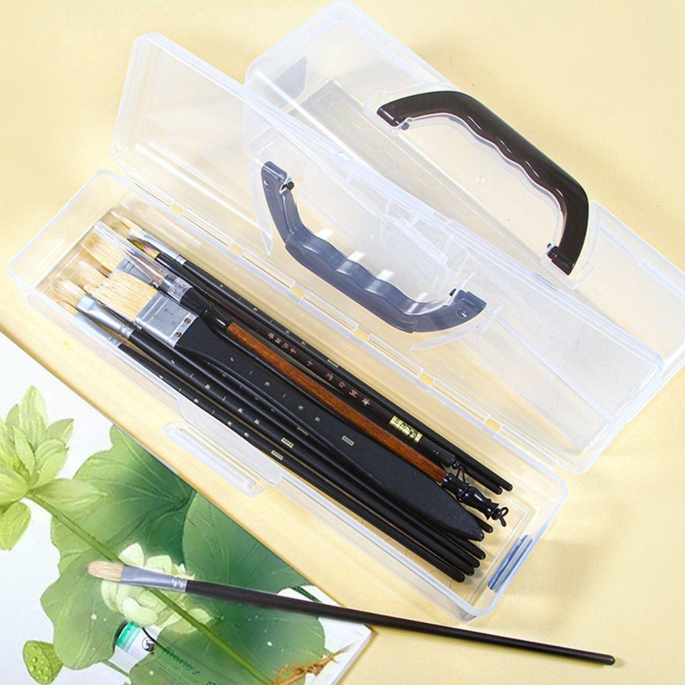 Clear Clear Storage Box with Handle Marker Pen Storage Holder Painting Brush Case Art Students