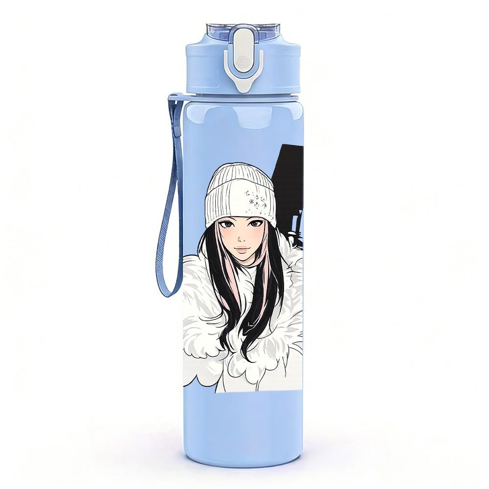 1PC Traditional Oriental Lady 750ml Color Plastic Sports Water Bottle Leakproof Flip Straw Lid Suitable for Sports Office Home Use