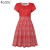 ZANZEA Women Casual Square Neck Summer Short Sleeve Print Dress