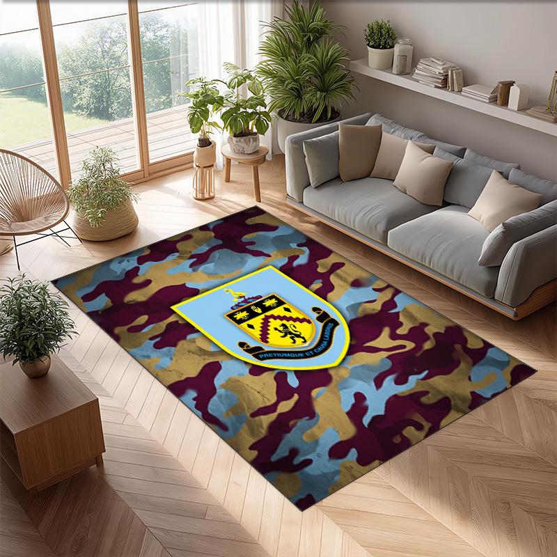 Burnley Football Print Crystal Velvet Rug, Comfortable Water Absorbent Non Slip Indoor Floor Carpet
