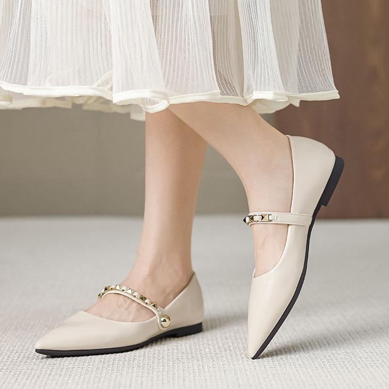 Туфли на плоской подошве с мягкой подошвой, женские модные туфли Мэри Джейн с заклепками и пряжками, элегантные туфли-лодочки с острым носком, женские рабочие туфли из микрофибры и кожи