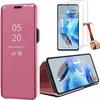 Case for Xiaomi Redmi Note 12 Pro 5G with 2 Tempered Glasses. Smart Case Mirror Effect Protection Pink