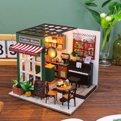 Сделай сам Деревянный Кукольный Домик Игрушка 3D Пазлы Мини Кукольный Домик Ручной Работы Модель Кукольного Домика Строительные Наборы Игрушки Кофейня Для Детей Подарки