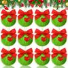 10 Pcs Green Furry Christmas Ball Ornaments with Red Bow Soft Faux Fur Pom Pom Ball Hanging Decorations for Holiday Tree Decor