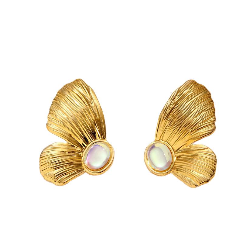 Golden butterfly fashion titanium steel electroplated shell stud earrings female butterfly exquisite earrings electroplated stainless steel jewelry