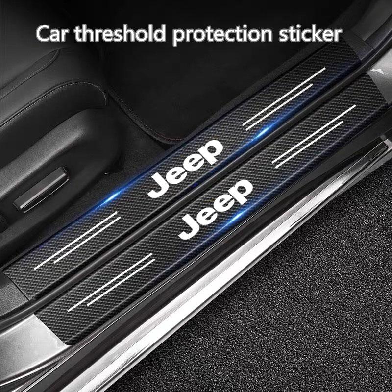 Автомобильные наклейки на пороги из углеродного волокна с логотипом для Jeep Grand Cherokee Wrangler JK Gladiator Compass Renegade Patriot