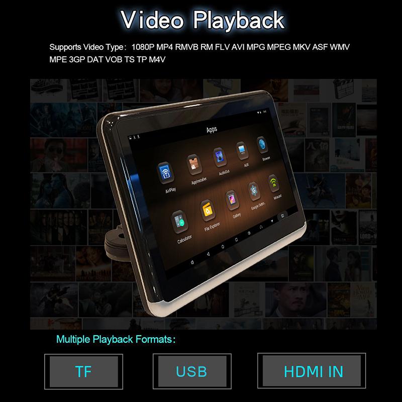 WIFI 10.1''сенсорный экран 4K автомобильный мультимедиа 2+32G внешний Android9.0 подголовник монитор авто стерео беспроводное зеркало ссылка