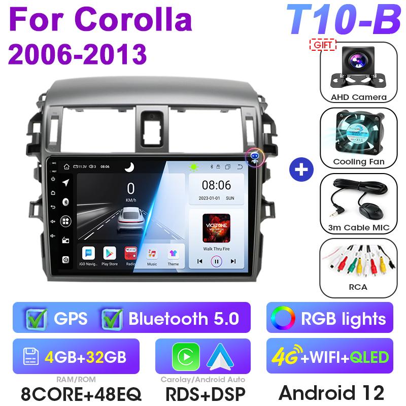 Android 12 Автомобильное радио для Toyota Corolla E140/150 2006 - 2013 GPS Carplay Auto 2 Din Stereo интеллектуальные системы Smart Autoradio