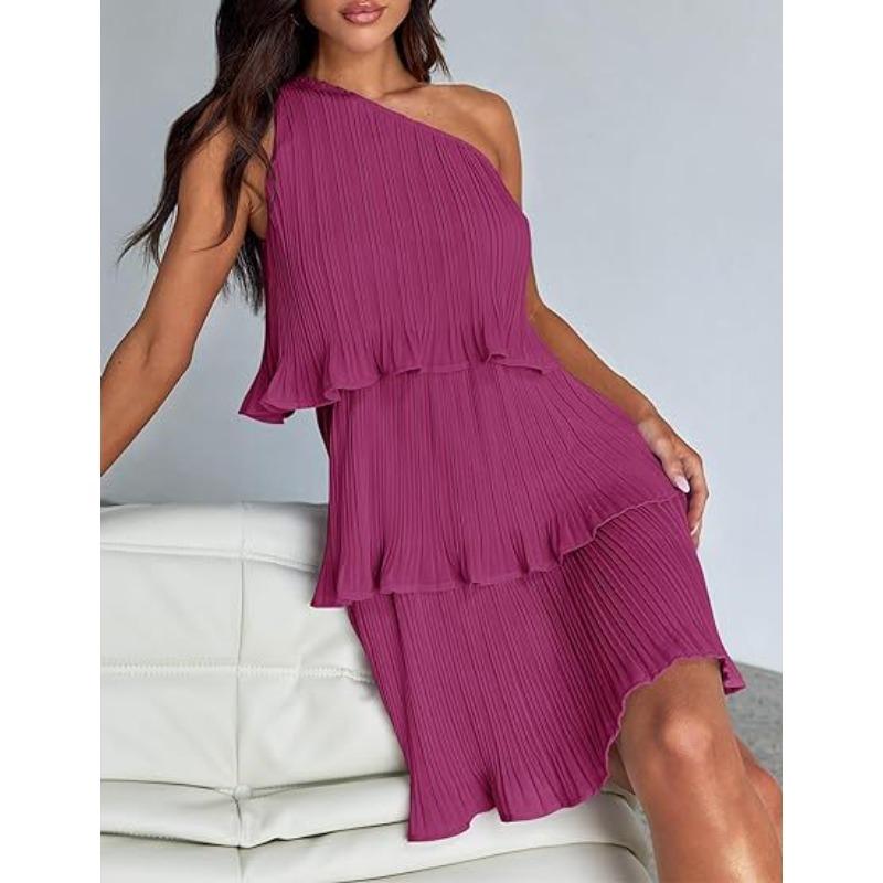 VEZFAA Женская мода лето весна однотонный принт без рукавов косой воротник высокая талия повседневные платья