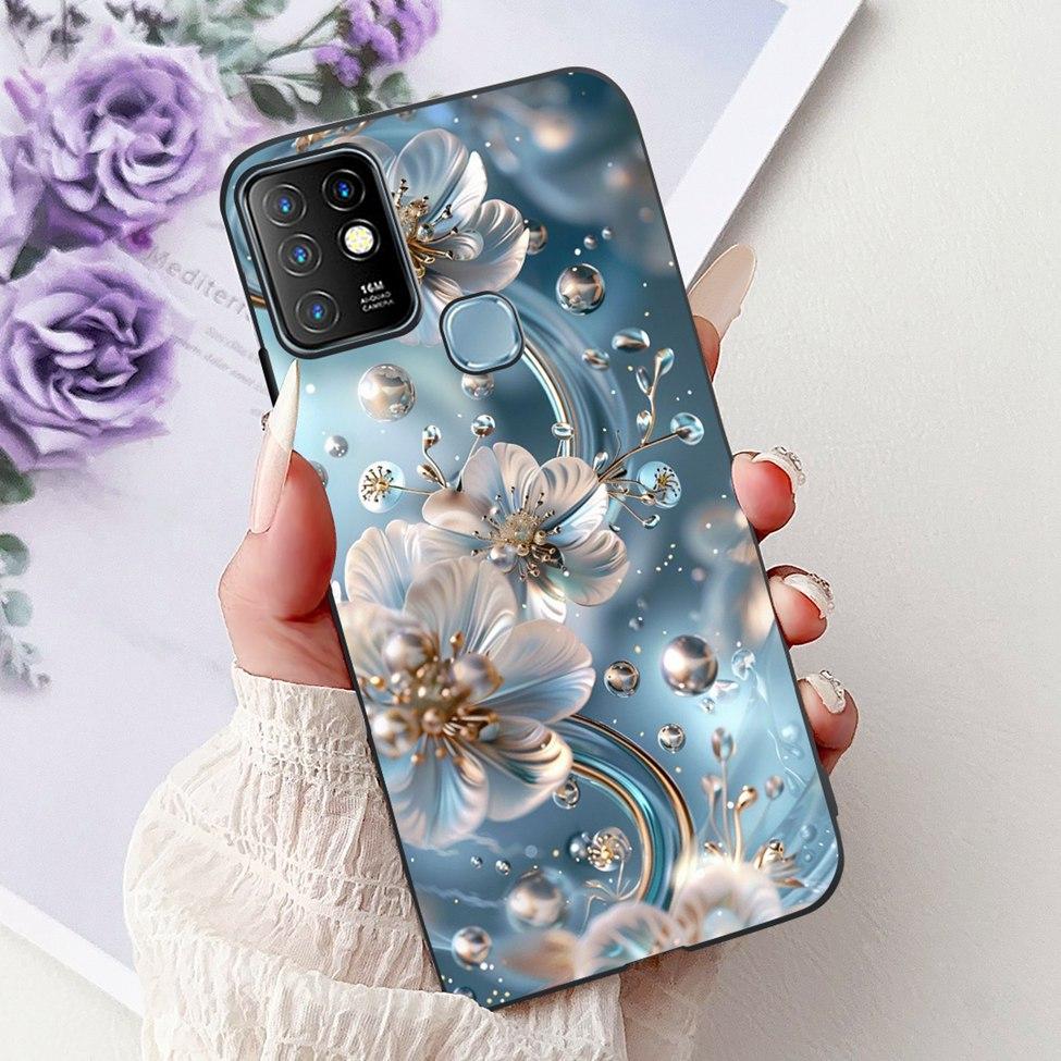 Для Infinix Hot 10 Чехол Силиконовый Милый Кот Модные Цветы Роскошная Расписная Задняя Крышка Для Чехла Телефона Inifnix Hot 10 X682B X682C