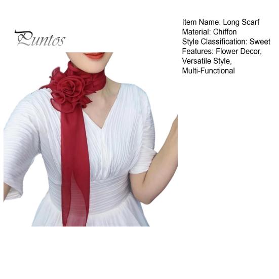 Шифоновый атласный длинный шарф с цветочным декором, дышащая универсальная пляжная шаль, защита от солнца, шифоновая шаль, повседневная одежда