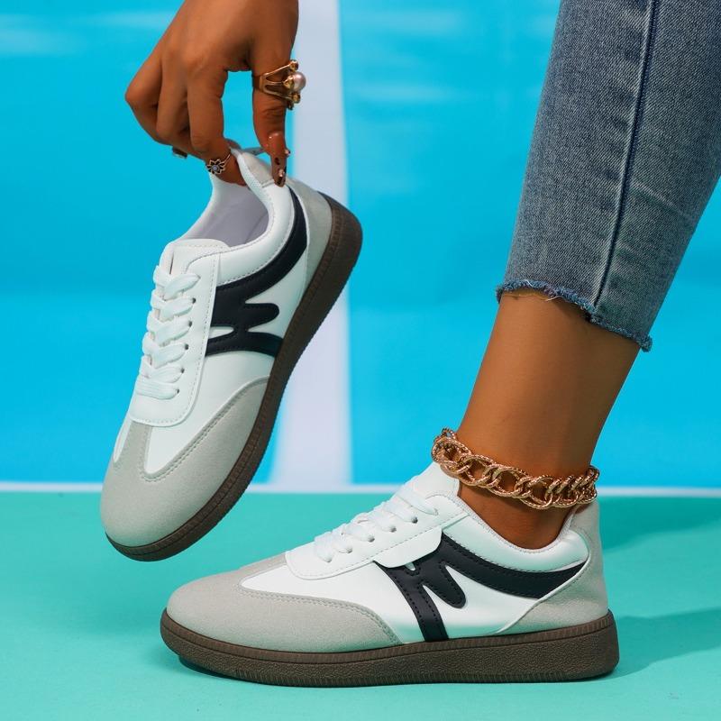 Fashion Shoes Female 2024 Lace Up Women's Vulcanize Shoes Outdoor Women Sneakers Mixed Color Round Toe Low Heel PU Ladies Casual Shoes