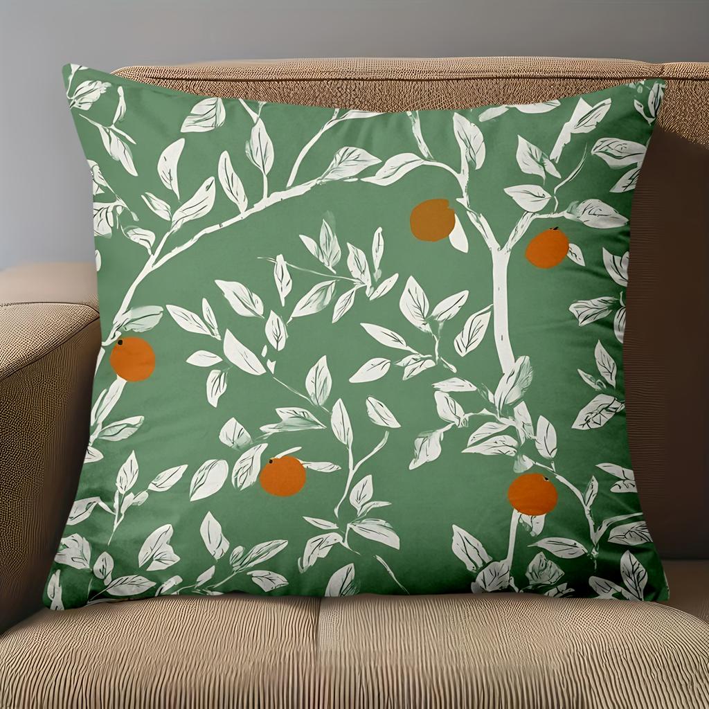 1 Pieces Vintage Orange Fruit Green Leaf Throw Pillow Covers Pattern Cushion Cover Suitable For Sofa Bedroom Car Pillow Cover