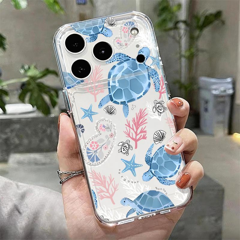 Силиконовый прозрачный чехол для телефона для iPhone 17 16 Pro 15 14 13 12 Pro Max 11 Прозрачный противоударный мягкий ТПУ Чехол с принтом Акула Черепаха