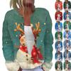 Women's Fashion Christmas Printed Long Sleeve Knitted Cardigan Button Down Jacket