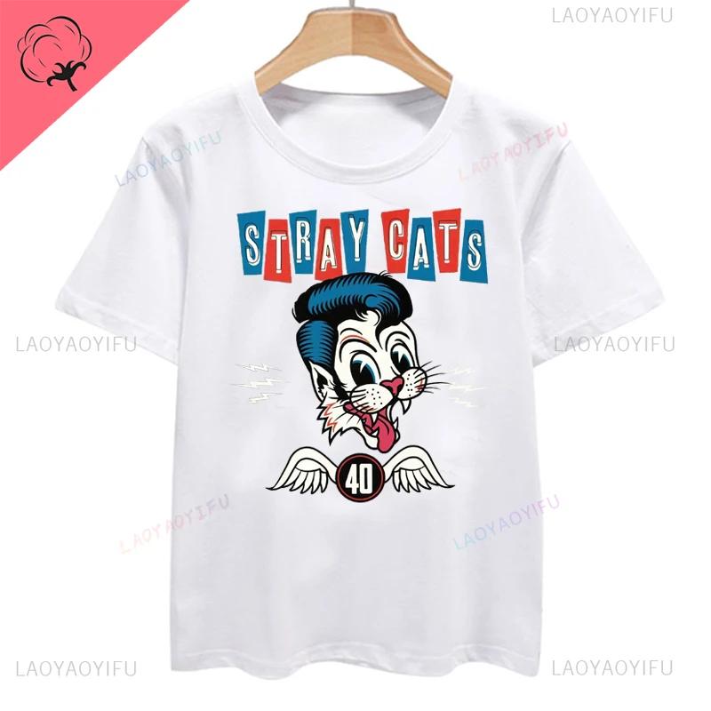 Классическая футболка Stray Cats Rock Футболка для фанатов американской группы Rockabilly Хипстер Уличная мода Дышащая для парня и девушки Унисекс Женская хлопковая футболка