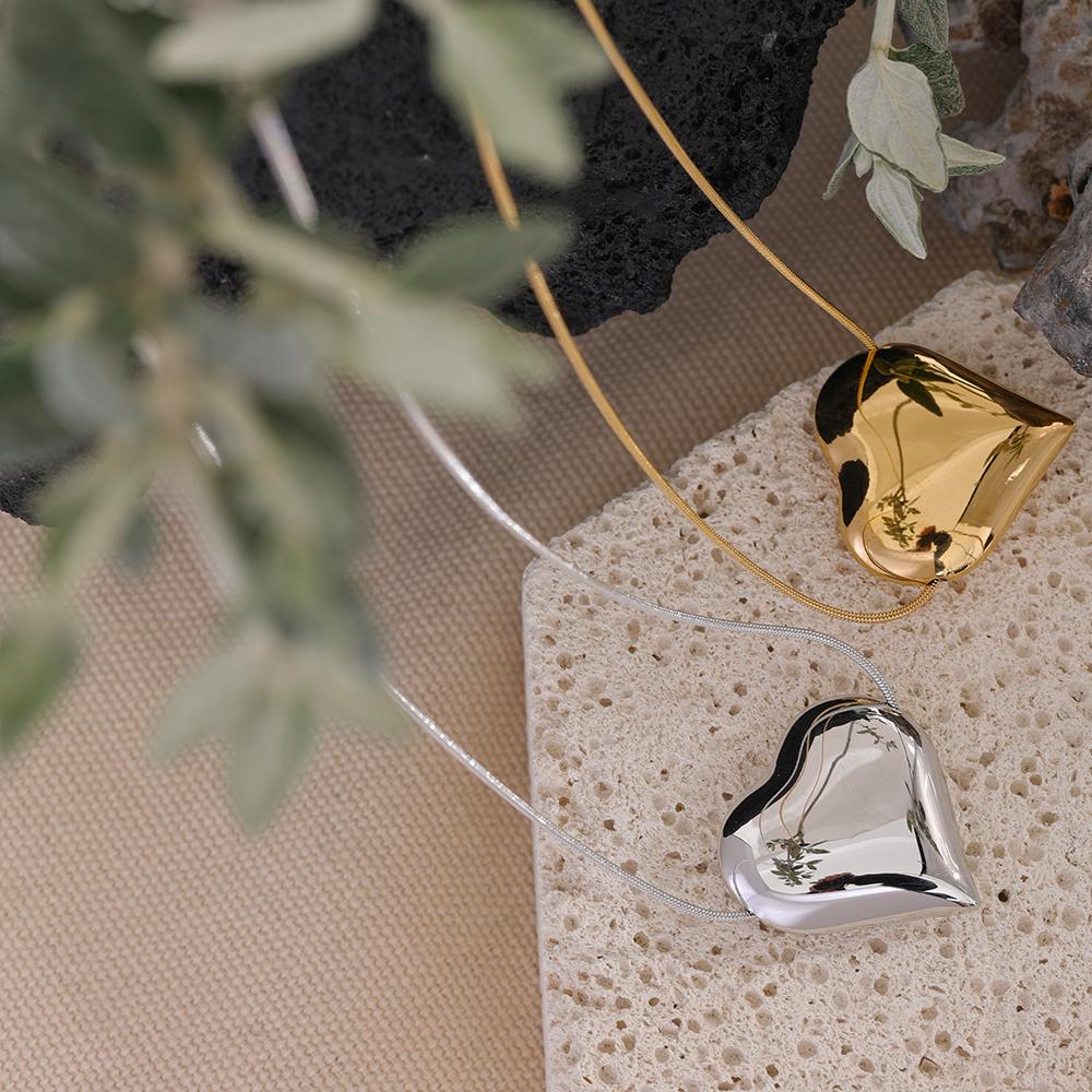 Eetit 316l Stainless Steel Heart Pendant Necklace for Women Metal Texture Romantic Gold Color Jewelry Bijoux Anniversary Gift