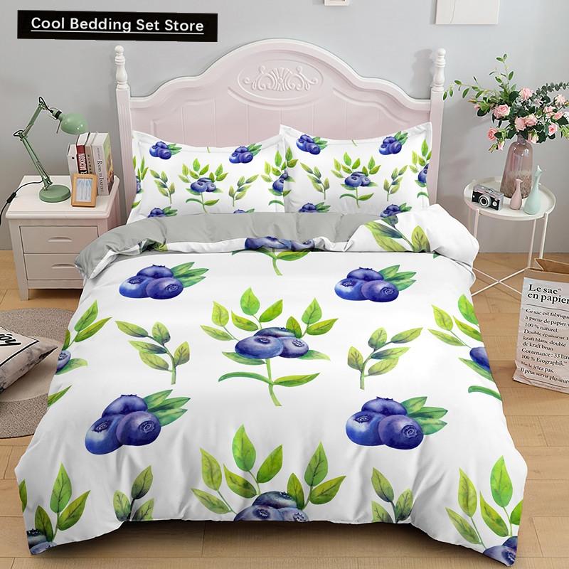 Пододеяльник с фруктовым малиновым принтом King Queen Double Size 3D Grapefruit Blueberry Мягкий комплект постельного белья 2/3 шт. Полиэстеровый пододеяльник