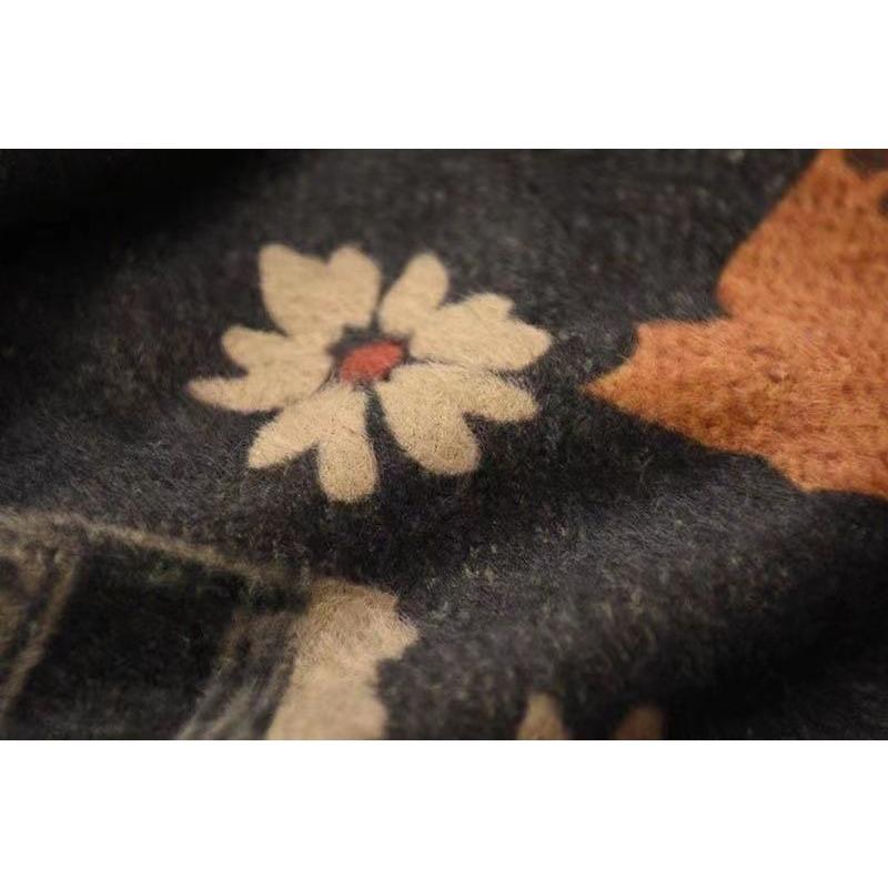 Women's Literary Retro Fall Printing Mink Cardigan Loose Thin Long-sleeved V-neck Knitted Jacket Blouse