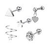 5-Piece Geometric Stainless Steel Zircon Twisted Tooth Earrings