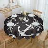 White Anchor Black Background Round Table Cloth Festival Dining Waterproof Tablecloth Table Cover For Wedding Party Decor