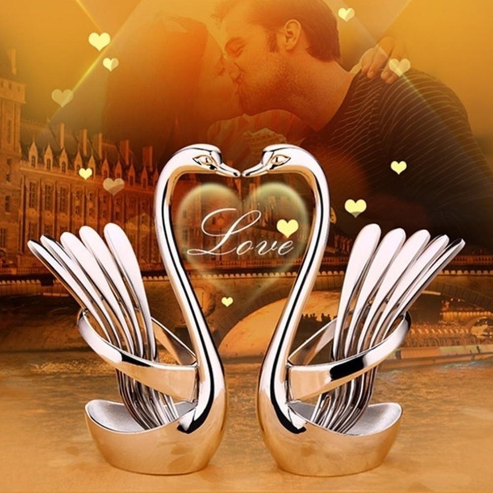 1 шт. Лебедь Фрукты Еда Вилка Ложка Нож Столовые приборы Лебедь База Держатель Креативный Нержавеющая сталь Вилка Ложка(Не включая ложку)