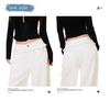 American waist lace design white wide-leg pants women's autumn loose wide-leg and thin casual straight jeans
