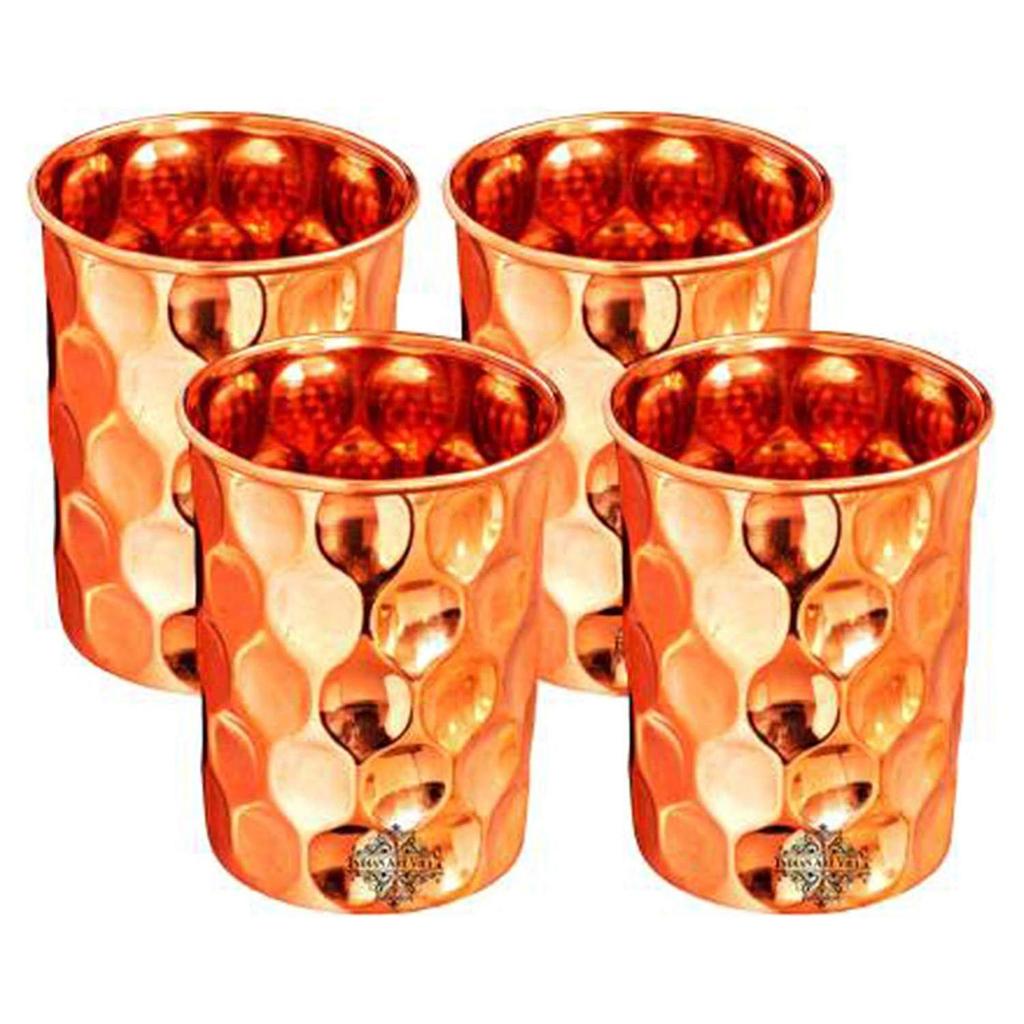 Подарочный набор медной посуды: 1 кувшин и 4 стакана в подарочной коробке, с алмазной чеканкой, подарочный предмет на Дивали, кувшин - 1,5 литра и стакан - 300 мл