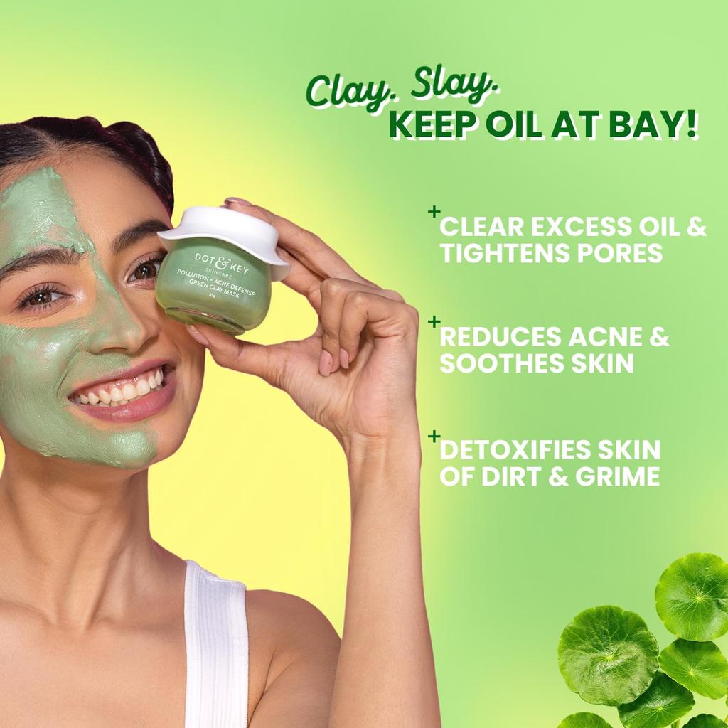 Dot & Key Pollution Acne Defense Green Clay Mask 85g | Detoxifying Facial Mask for Oily & Acne Prone Skin